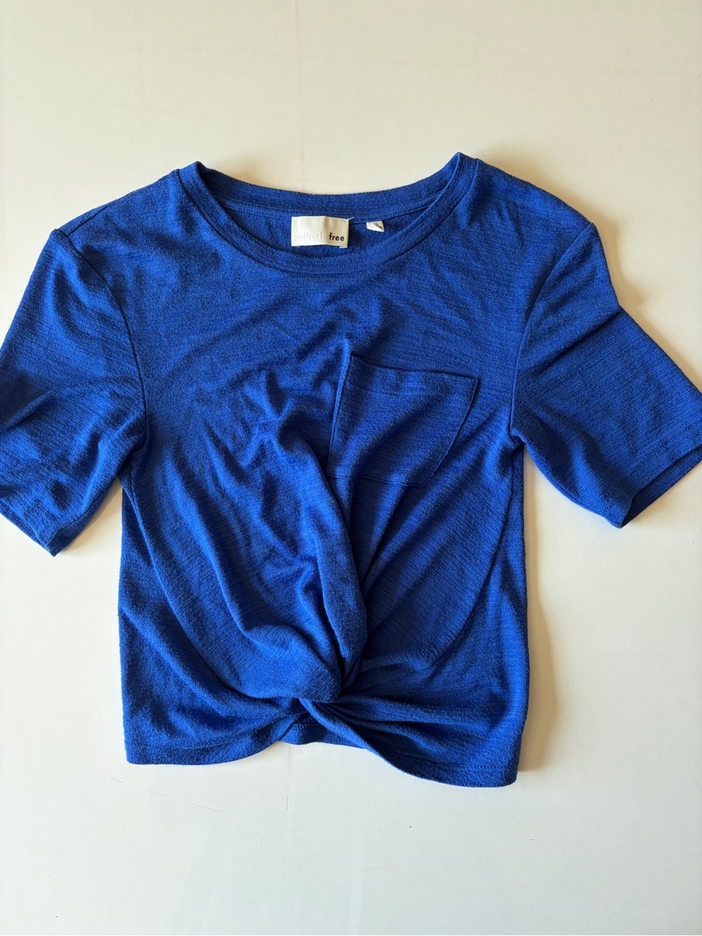 Wilfred free royal blue short sleeve cropped tie front top shirt women’s size XS
